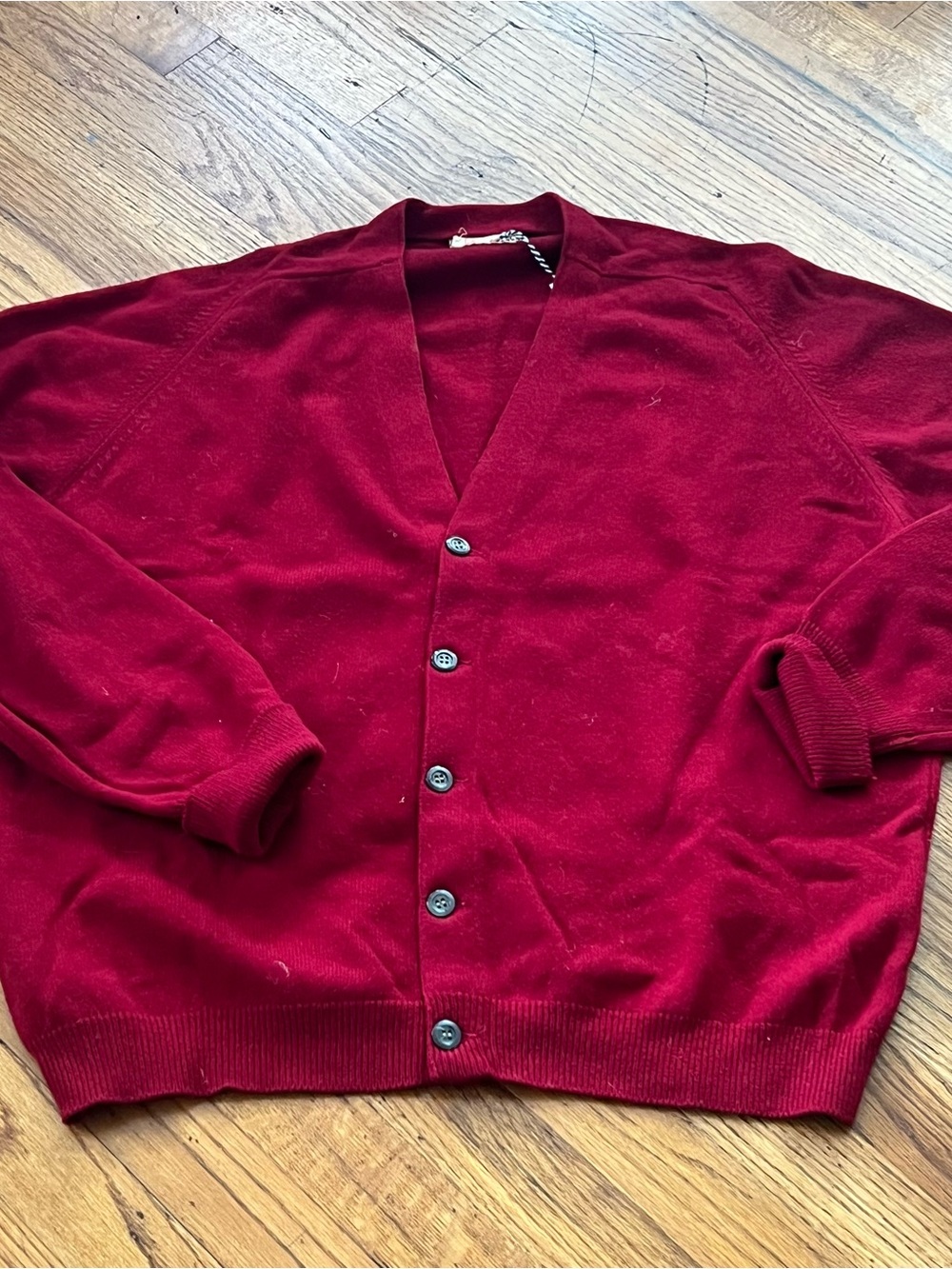 Vintage Men's Deep Red Button-Up V-Neck Cardigan